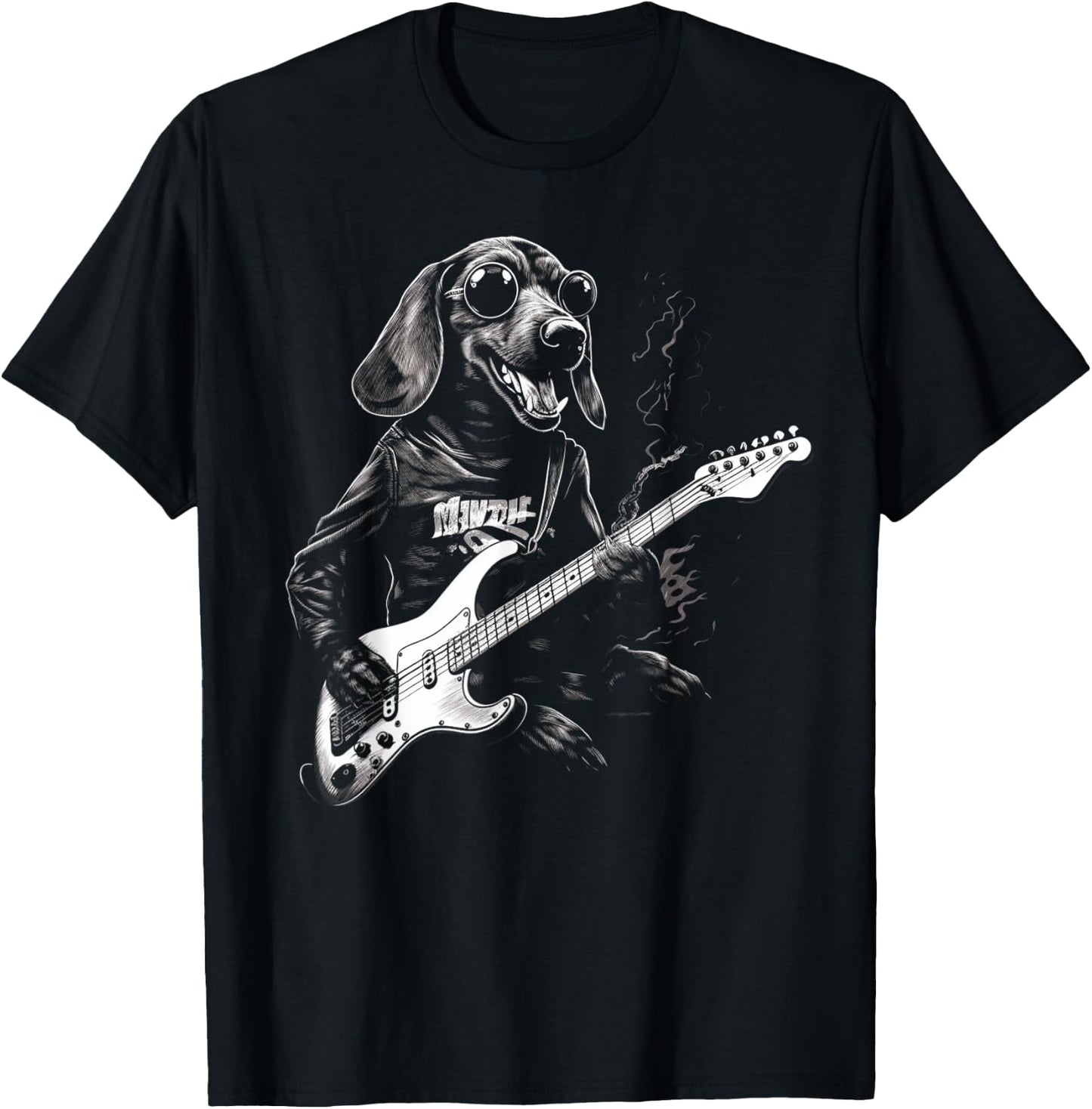 Dachshund Playing Guitar Funny Music Lover Dog Design T-Shirt - T-Shirt | Black