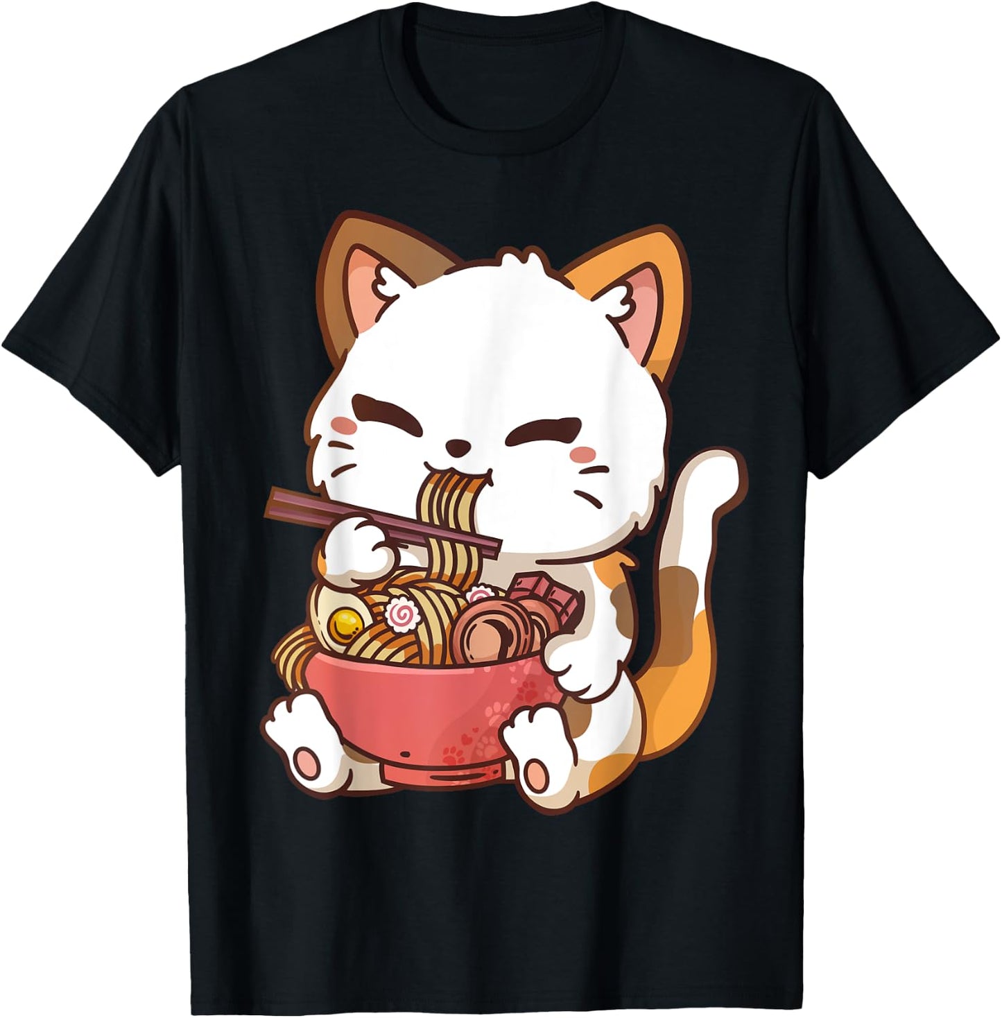 Ramen Cat Anime Kawaii Cat Eating Ramen T-Shirt - T-Shirt | Black