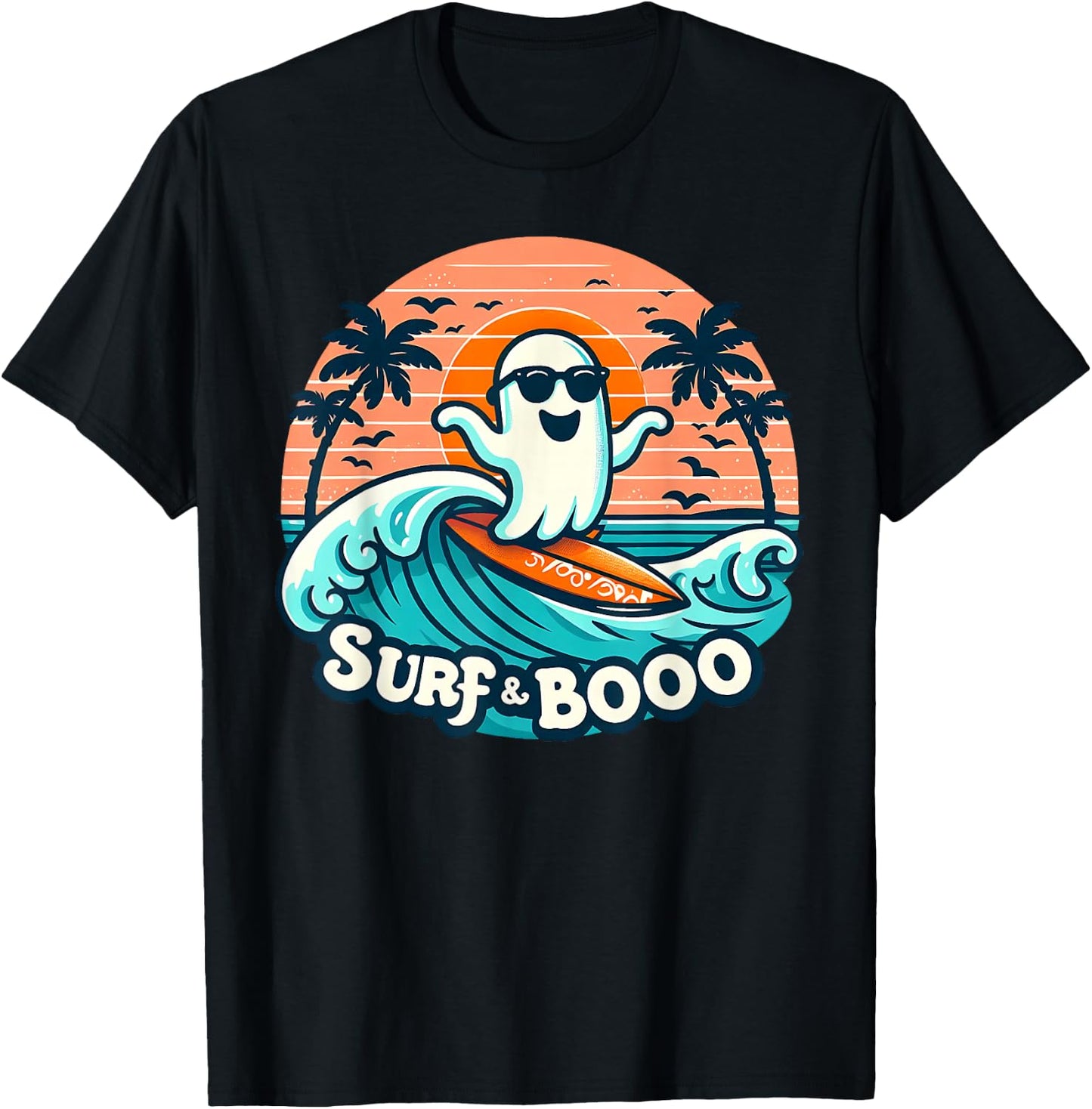 Cool Ghost Costume Surf and Boo Surfing Surfboard Halloween T-Shirt - T-Shirt | Black