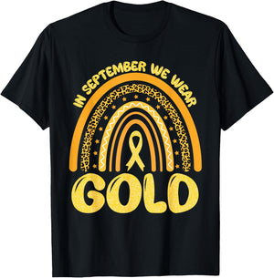 In September We Wear Gold Ribbon Childhood Cancer Awareness T-Shirt - T-Shirt | Black