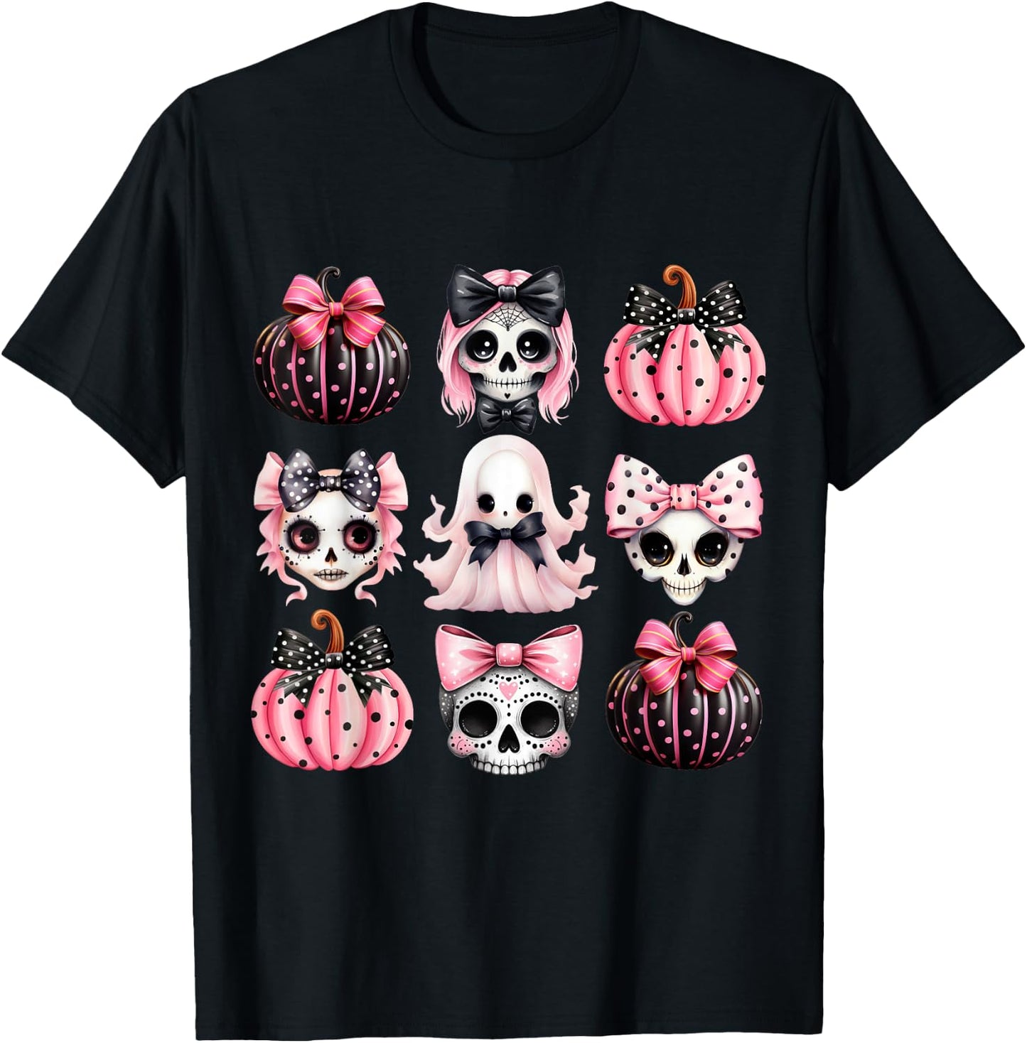 Cute Coquette Halloween Bows Black Pink Halloween Girl Women T-Shirt - T-Shirt | Black