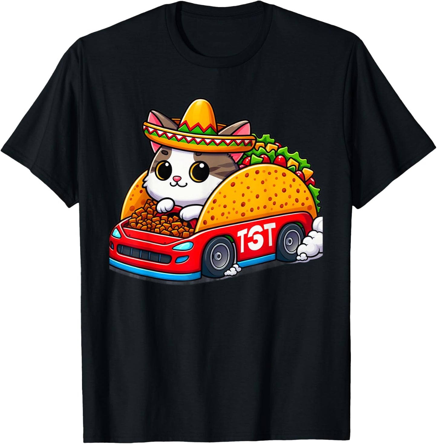 Tacocat Racecar Spelled Backwards Funny Mexican Car Taco Cat T-Shirt - T-Shirt | Black