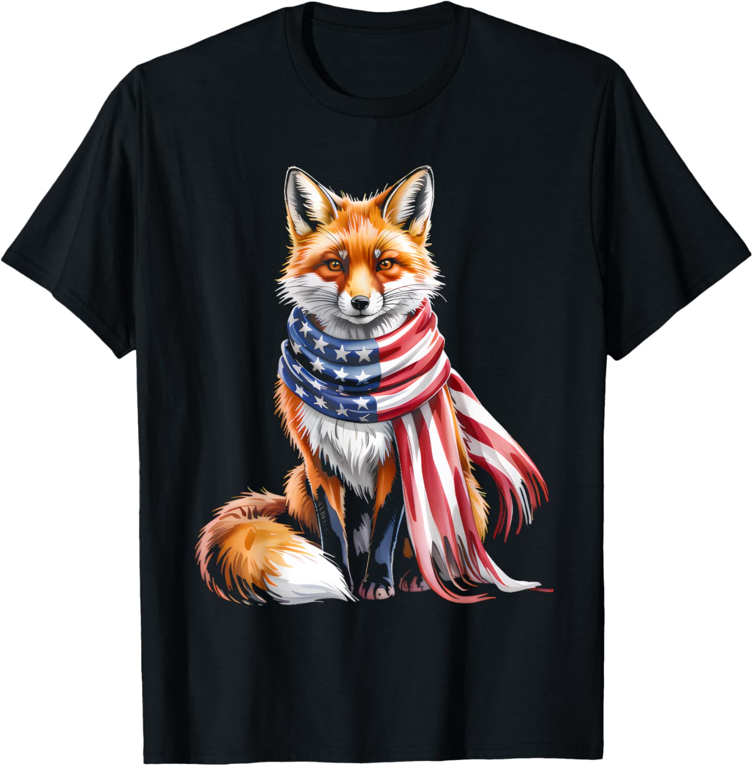 Fox 4th of July American Flag Fox Animal Patriotic Men Women T-Shirt - T-Shirt | Black