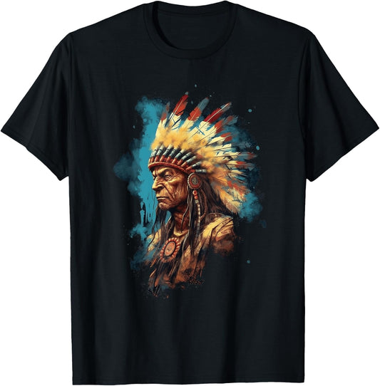 Native American Indian Headdress Traditional Art Men Women T-Shirt - T-Shirt | Black