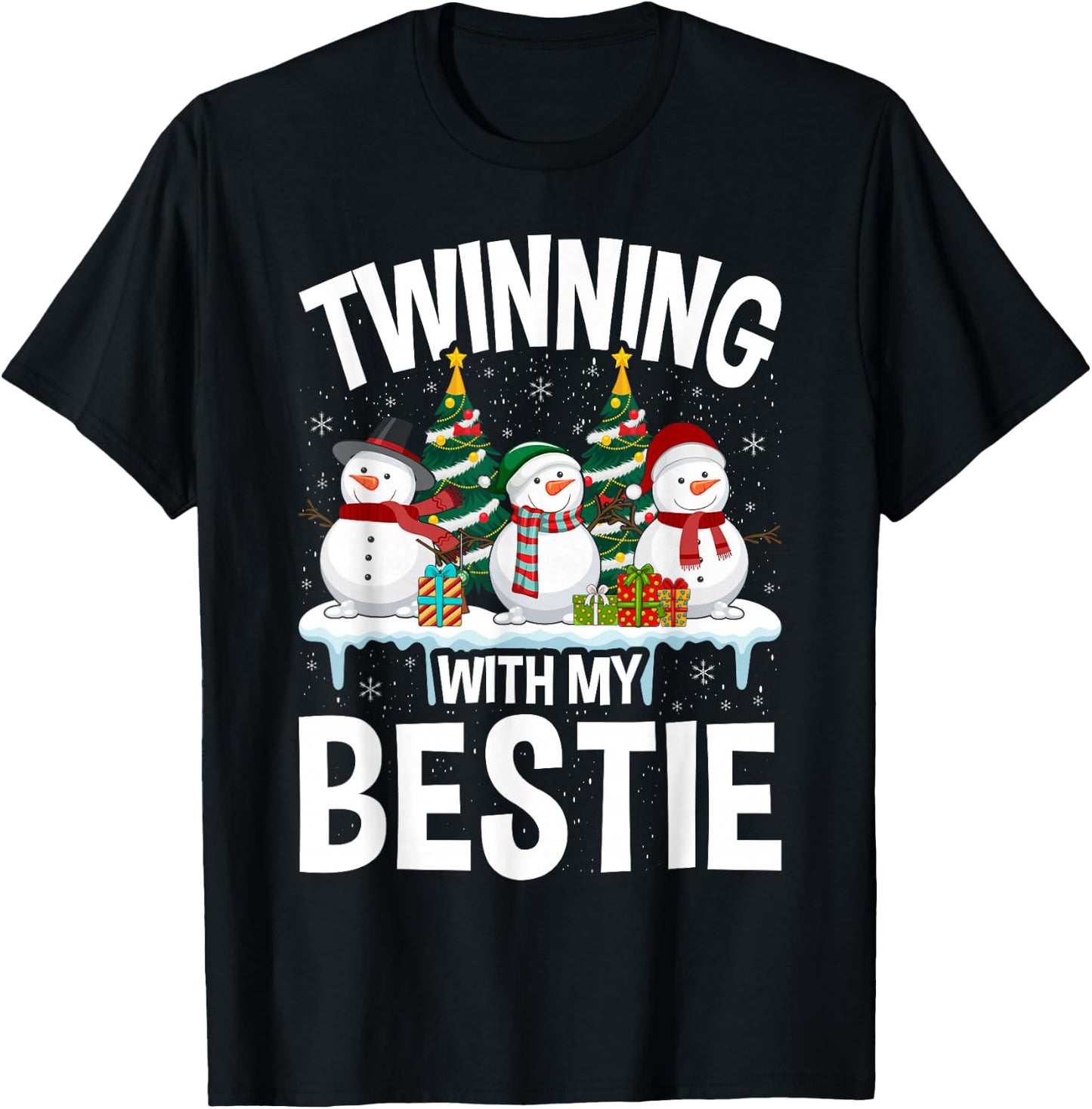 Twinning With My Bestie Xmas Snowman Matching Christmas Kids T-Shirt - T-Shirt | Black