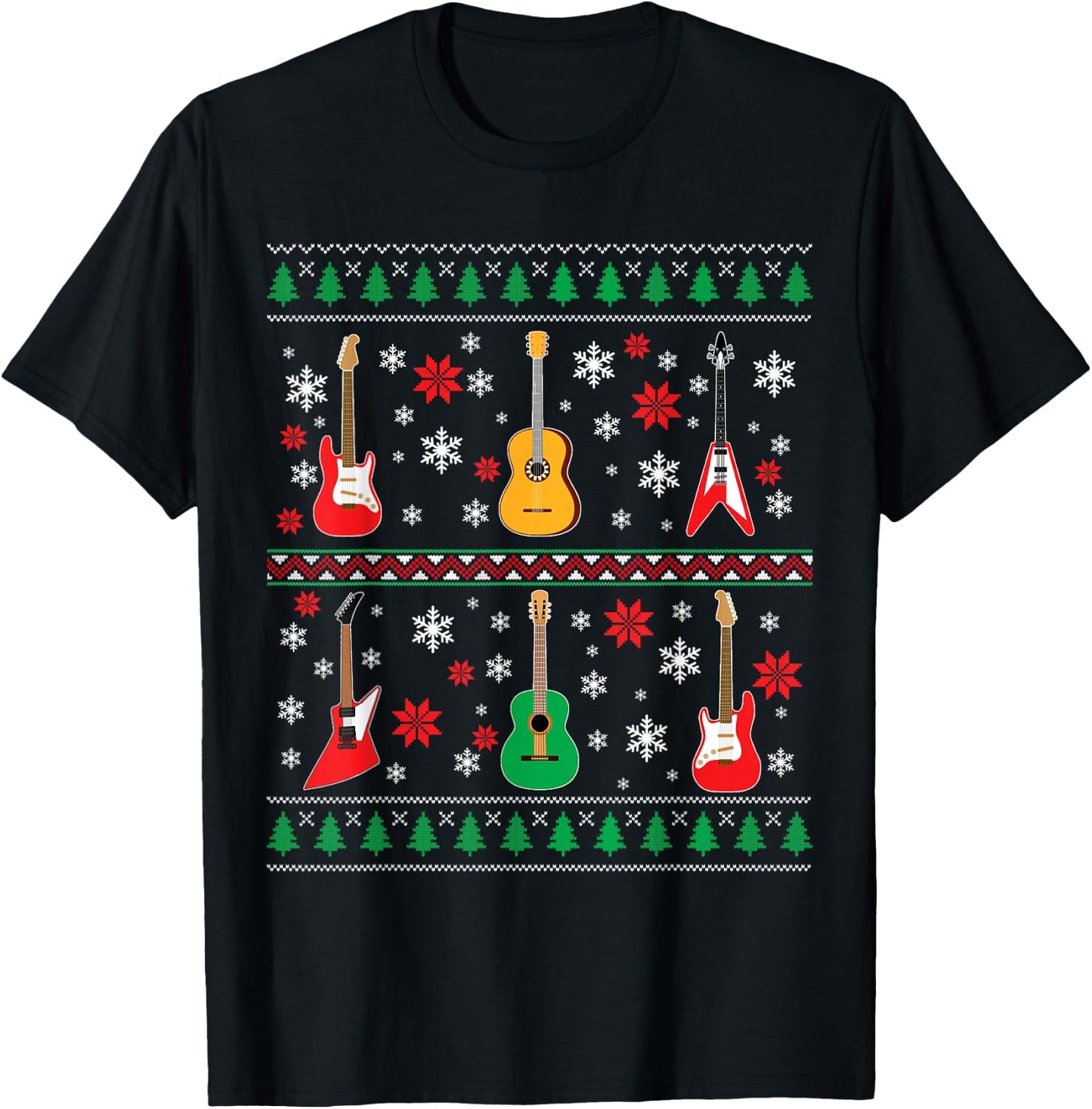 Guitar Ugly Christmas Sweater Guitar Lovers Guitarists Gifts T-Shirt - T-Shirt | Black