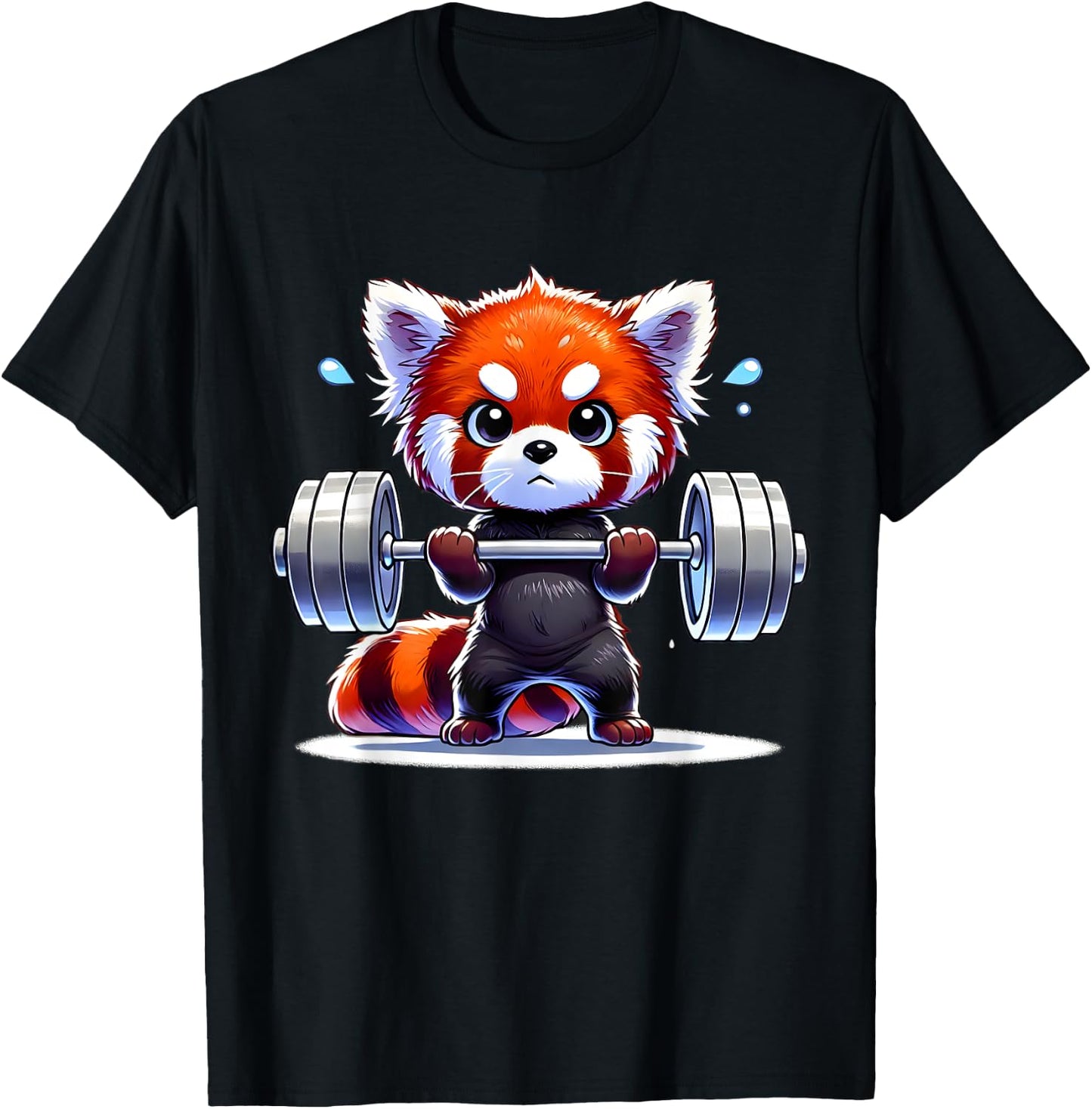 Kawaii Red Panda Weightlifting Funny Fitness Gym T-Shirt - T-Shirt | Black