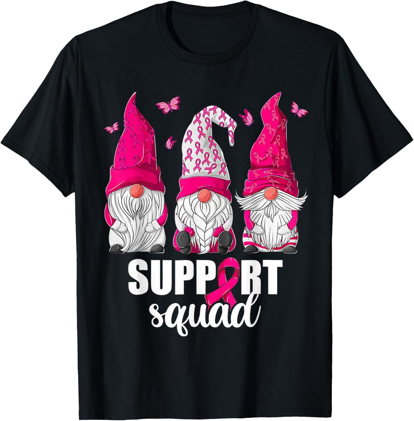 Breast Cancer Awareness Shirt Gnomes Support Squad T-Shirt - T-Shirt | Black