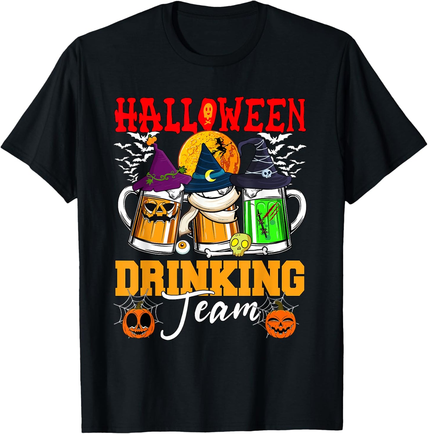 Halloween Drinking Team Three Horror Beer Glasses As Witch T-Shirt - T-Shirt | Black