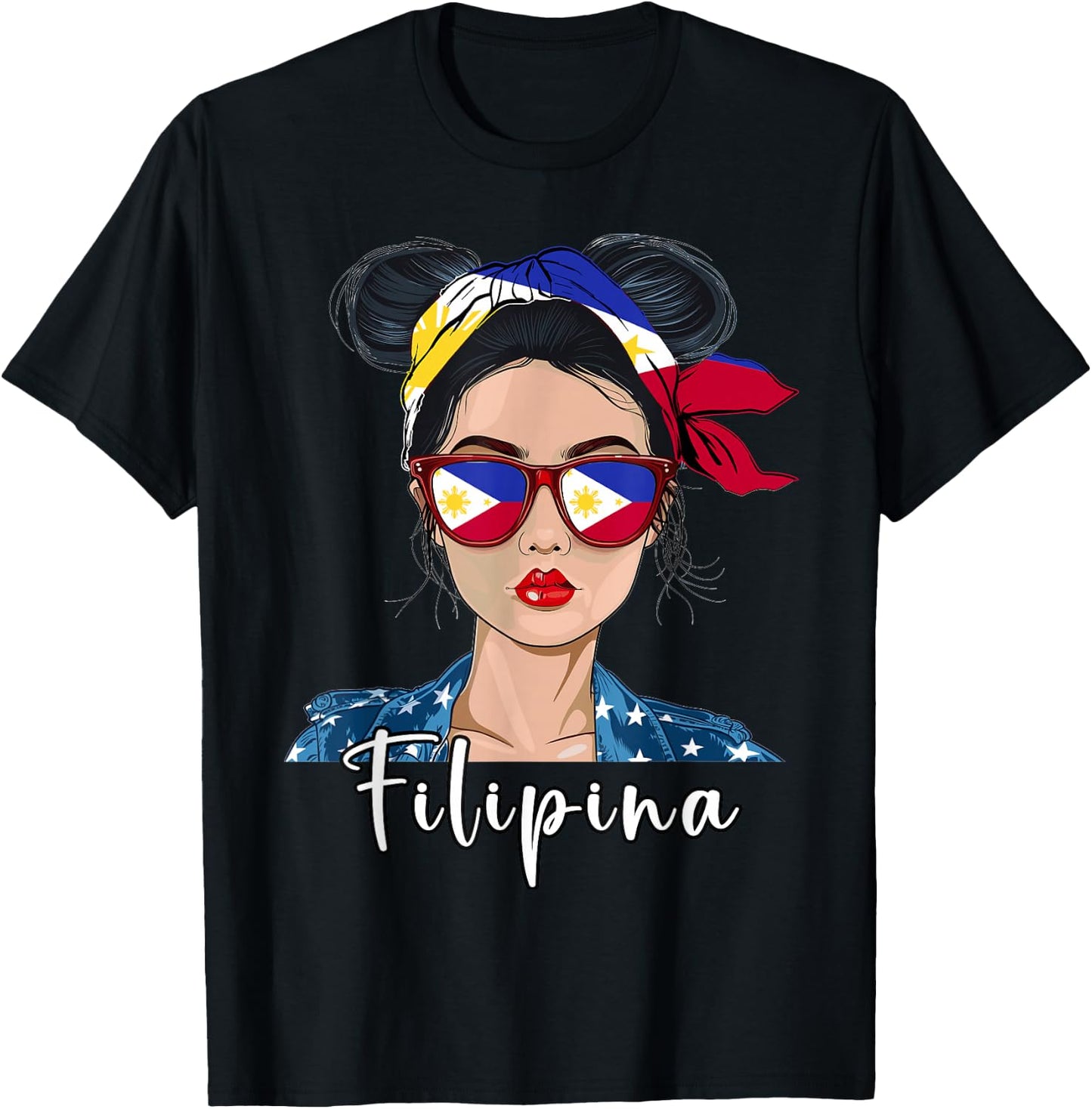 Filipina Flag Souvenirs Woman Uniform Girl Hat Philippines T-Shirt - T-Shirt | Black