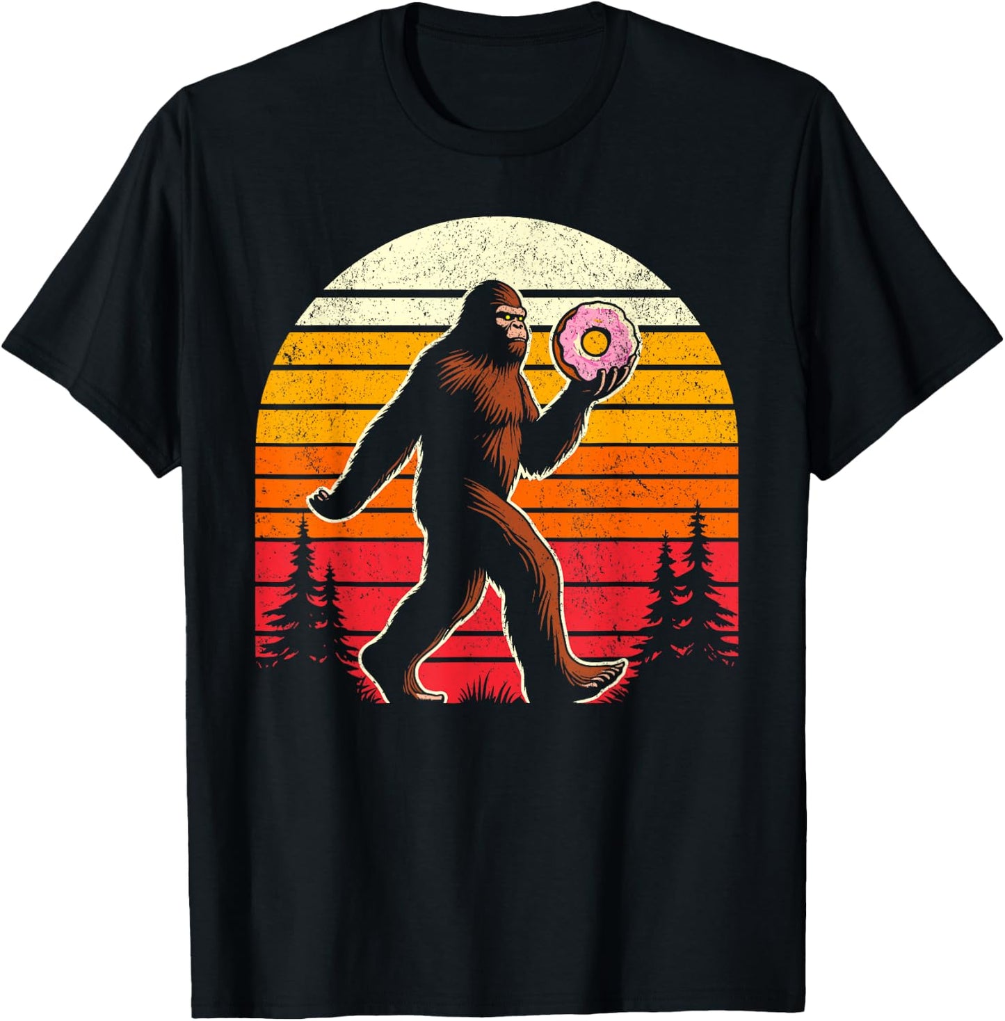 Donut bigfoot funny sasquatch holding donuts retro vintage T-Shirt - T-Shirt | Black