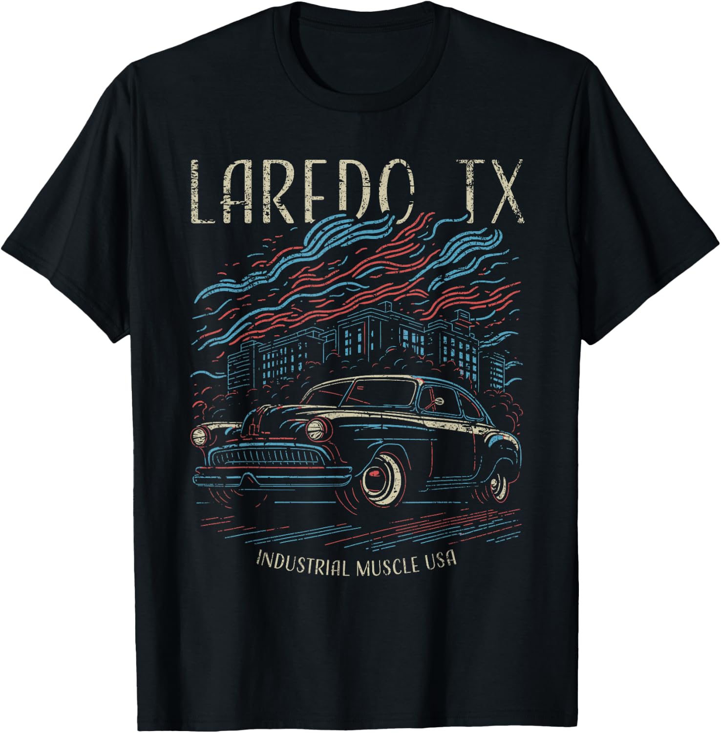 Laredo TX USA Classic Car Industrial Muscle Design T-Shirt - T-Shirt | Black