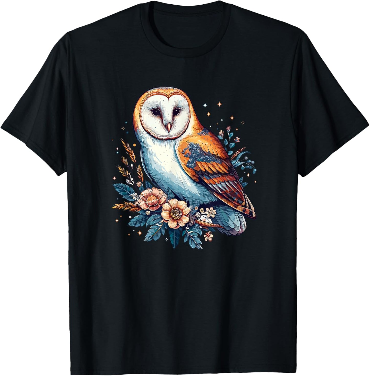 Girls Nature Flowers Barn Owl Art Lover T-Shirt - T-Shirt | Black