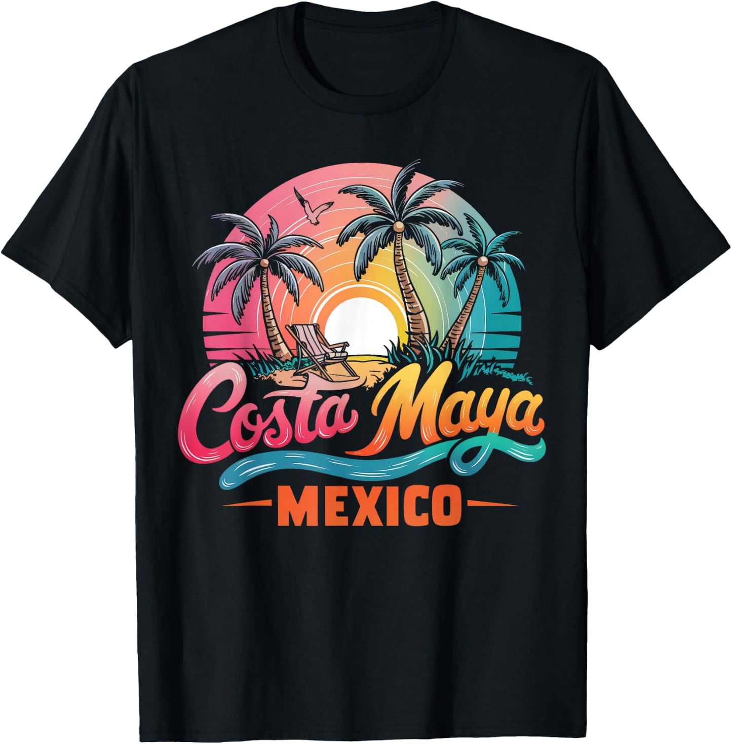 Costa Maya Mexico Tropical Sunset beach Souvenir Vacation Men Women Girls Kids T-Shirt - T-Shirt | Black