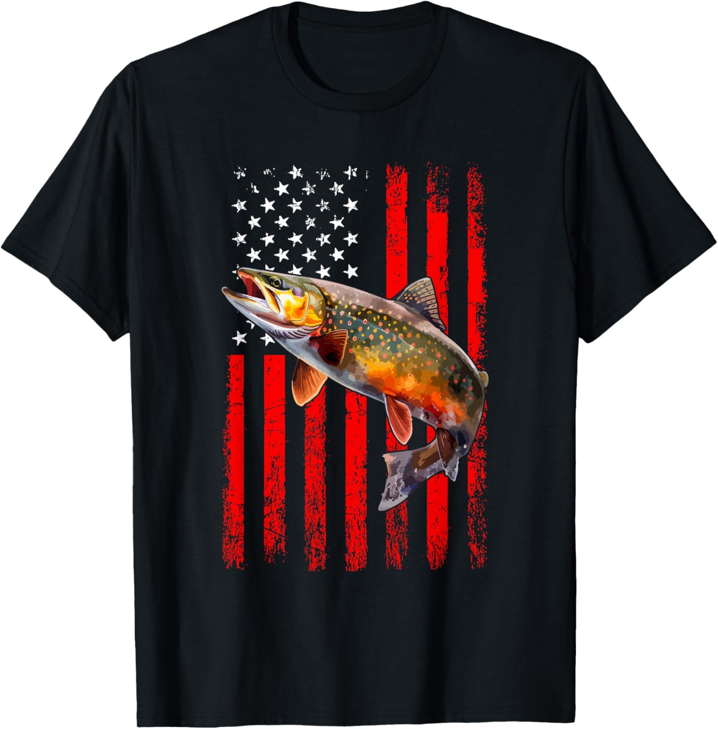 Speckled Brook trout American flag Fishing T-Shirt - T-Shirt | Black