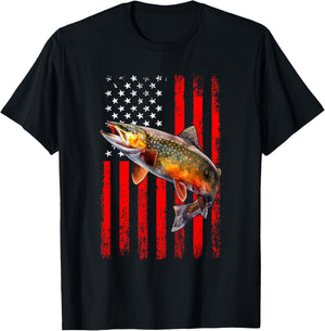 Speckled Brook trout American flag Fishing T-Shirt - T-Shirt | Black