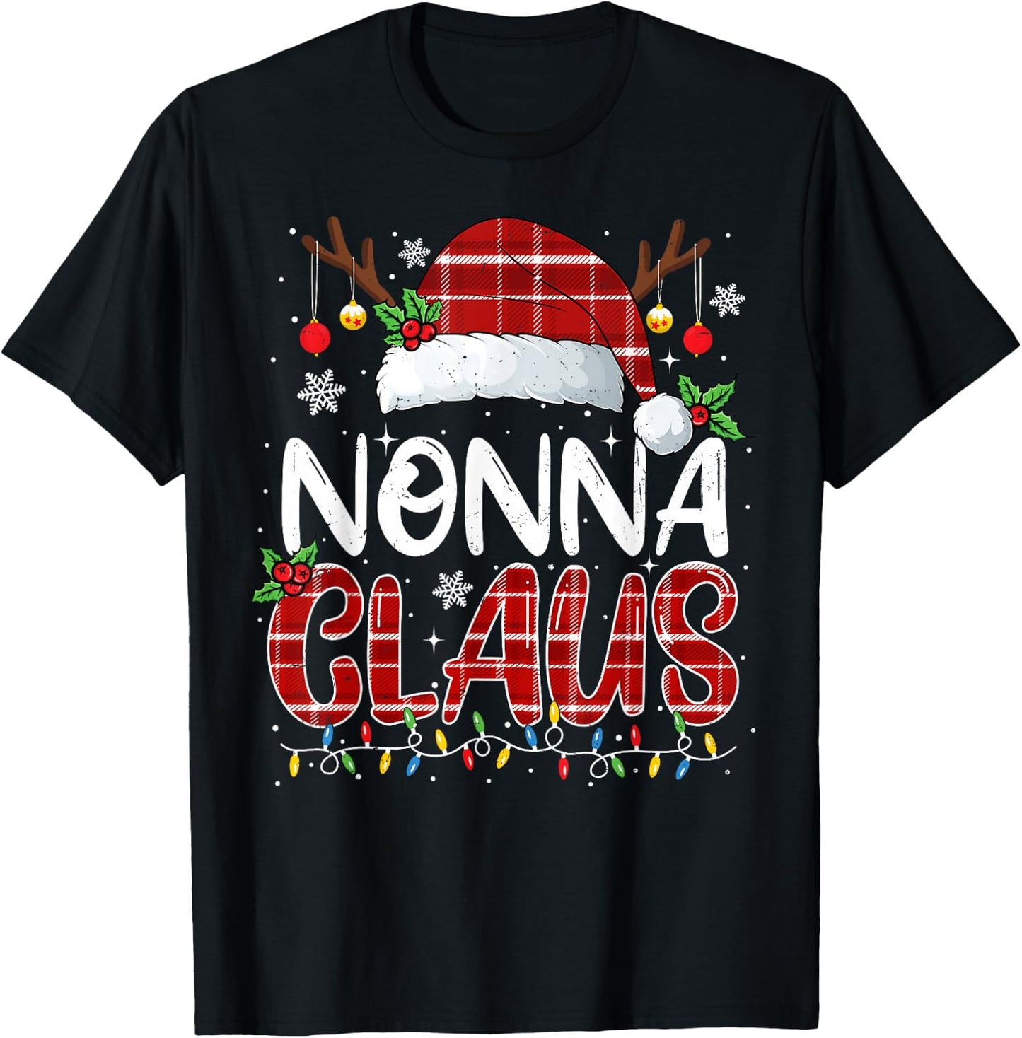 Nonna Claus Christmas Lights Pajama Family Matching T-Shirt - T-Shirt | Black