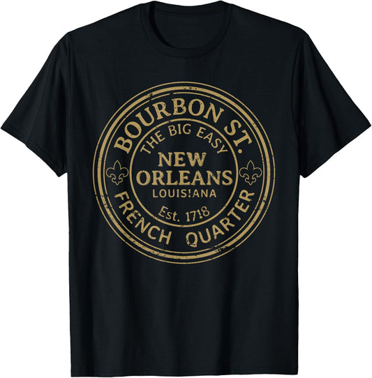 Bourbon Street New Orleans French Quarter Distressed T-Shirt - T-Shirt | Black