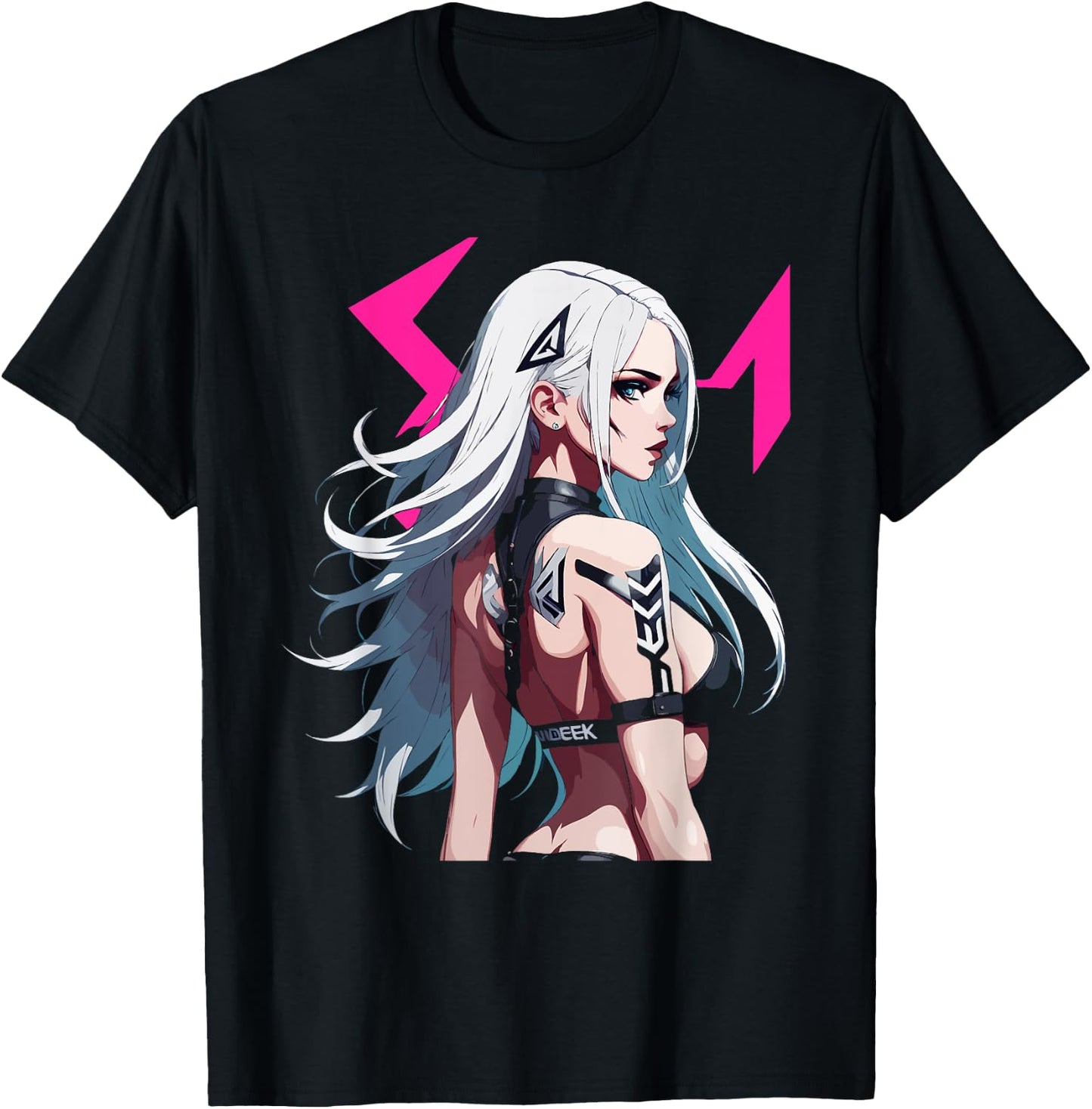 Sexy Waifu Otaku Anime Cyberpunk Girl Japanese T-Shirt - T-Shirt | Black