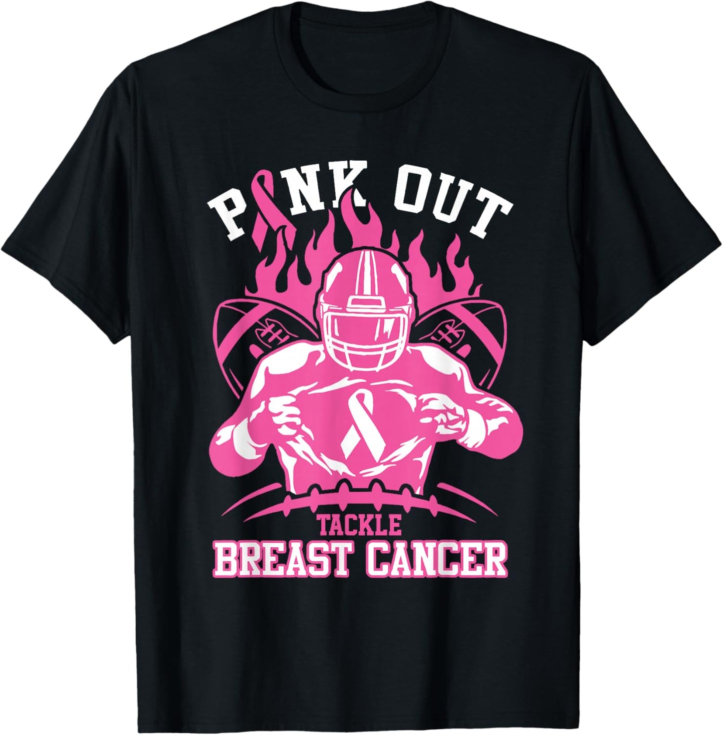 Pink Out Tackle Breast Cancer Awareness American Football T-Shirt - T-Shirt | Black
