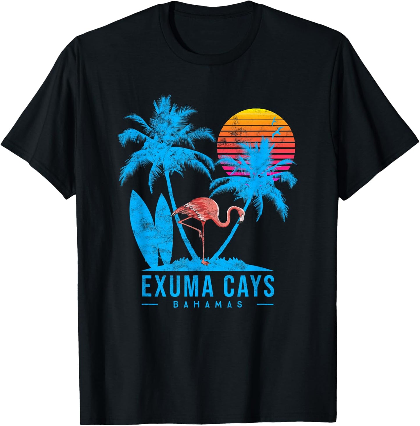 Exuma Cays, Bahamas. Palm trees sunset T-Shirt - T-Shirt | Black
