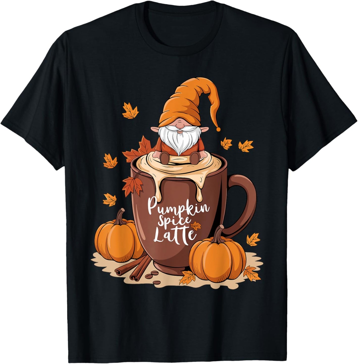 Cozy Fall Pumpkin Spice Latte Gnome Autumn Design T-Shirt - T-Shirt | Black