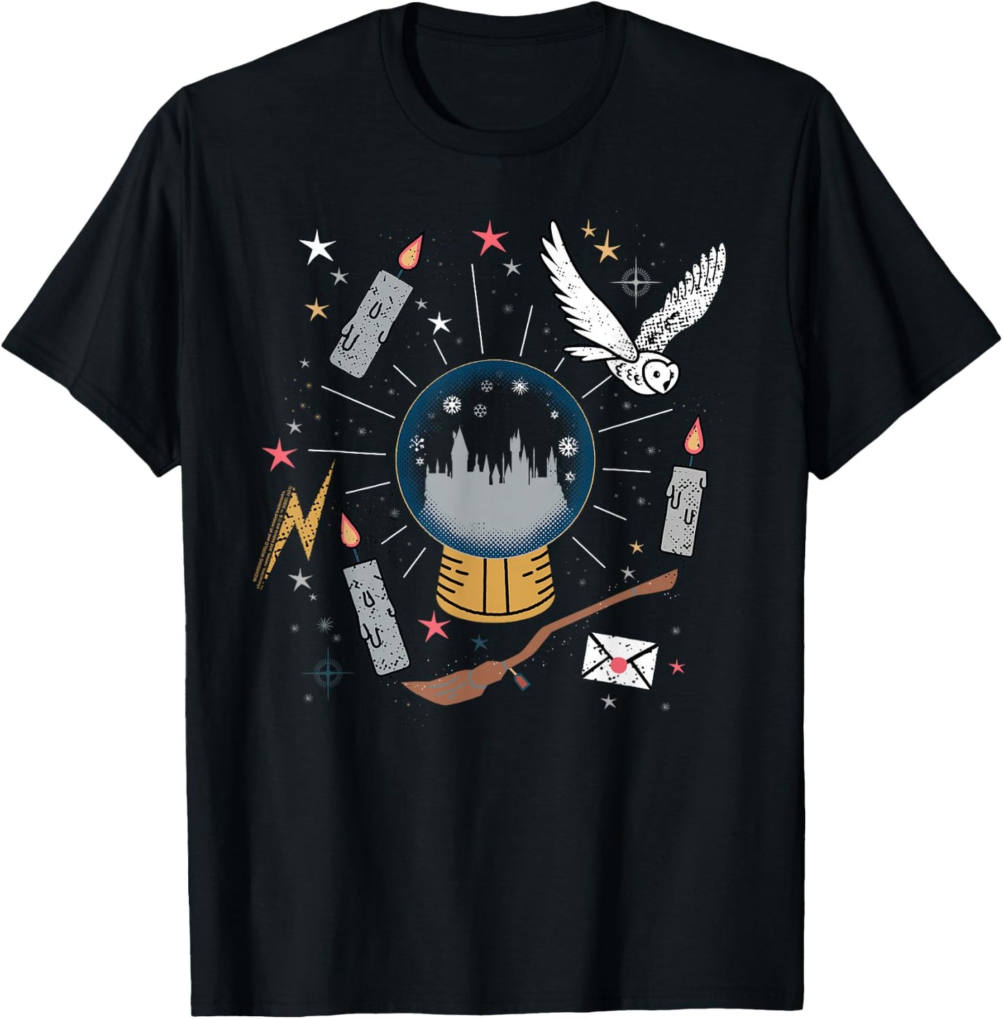 Harry Potter Hogwarts Holiday Snowglobe Hedwig Christmas T-Shirt - T-Shirt | Black