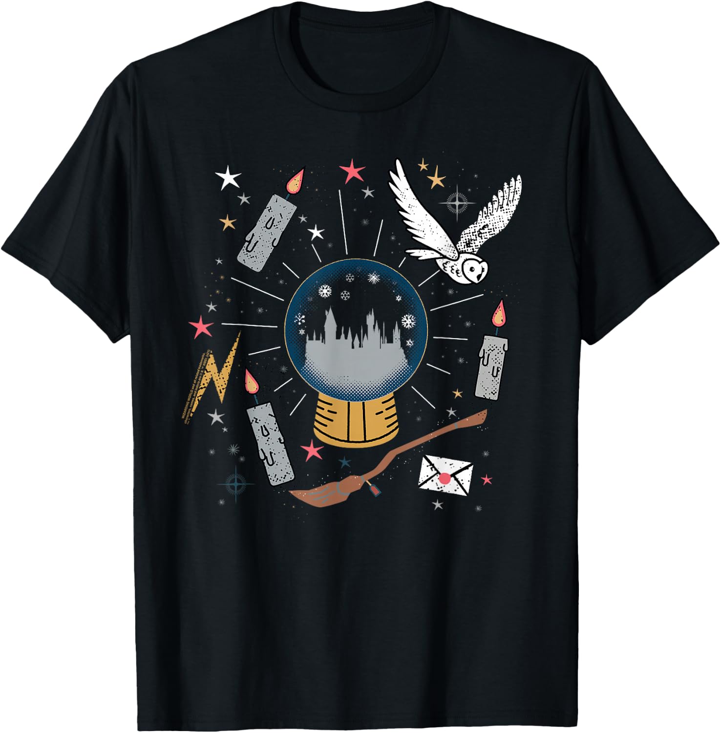 Harry Potter Hogwarts Holiday Snowglobe Hedwig Christmas T-Shirt - T-Shirt | Black