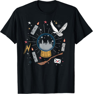 Harry Potter Hogwarts Holiday Snowglobe Hedwig Christmas T-Shirt - T-Shirt | Black