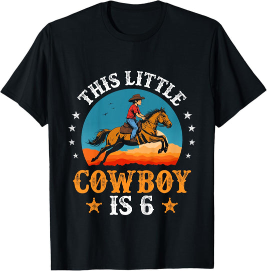 Kids Cowboy 6th Birthday Boys 6 Year Old Rodeo Horse Riding T-Shirt - T-Shirt | Black