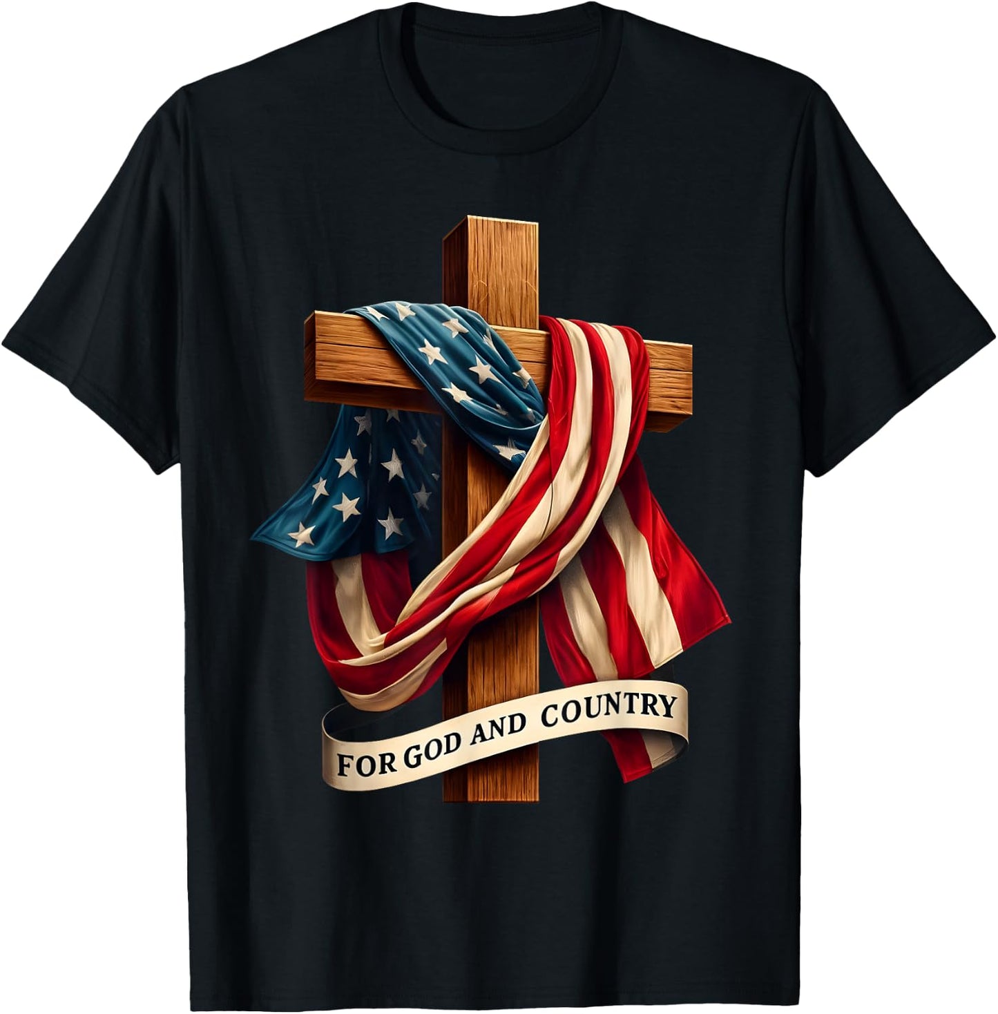 For God and Country Cross Christian Patriotic Jesus Lovers , Small, Black T-Shirt - T-Shirt | Black