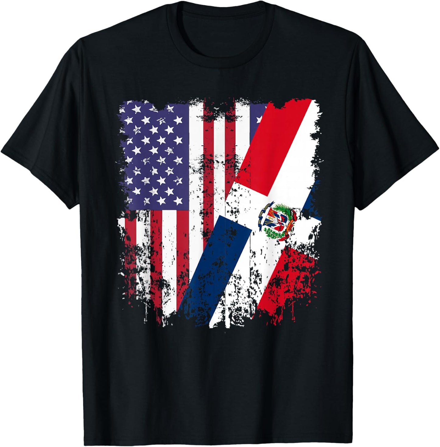 Dominican Republic Roots Half American Flag Dominican T-Shirt - T-Shirt | Black