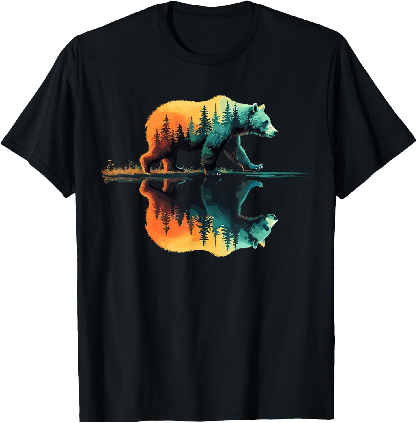 Nature Forest Mountains Trees Wildlife Bear T-Shirt - T-Shirt | Black