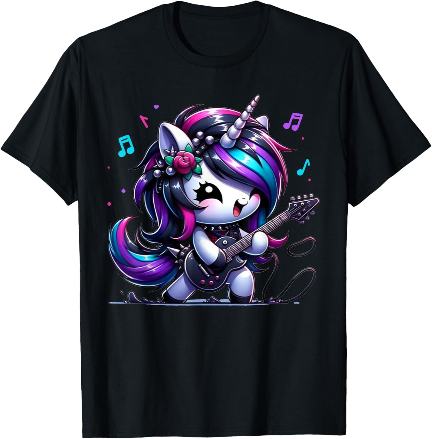 Unicorn Rock & Roll Guitar Rockin Music Guitarist Girl Women T-Shirt - T-Shirt | Black