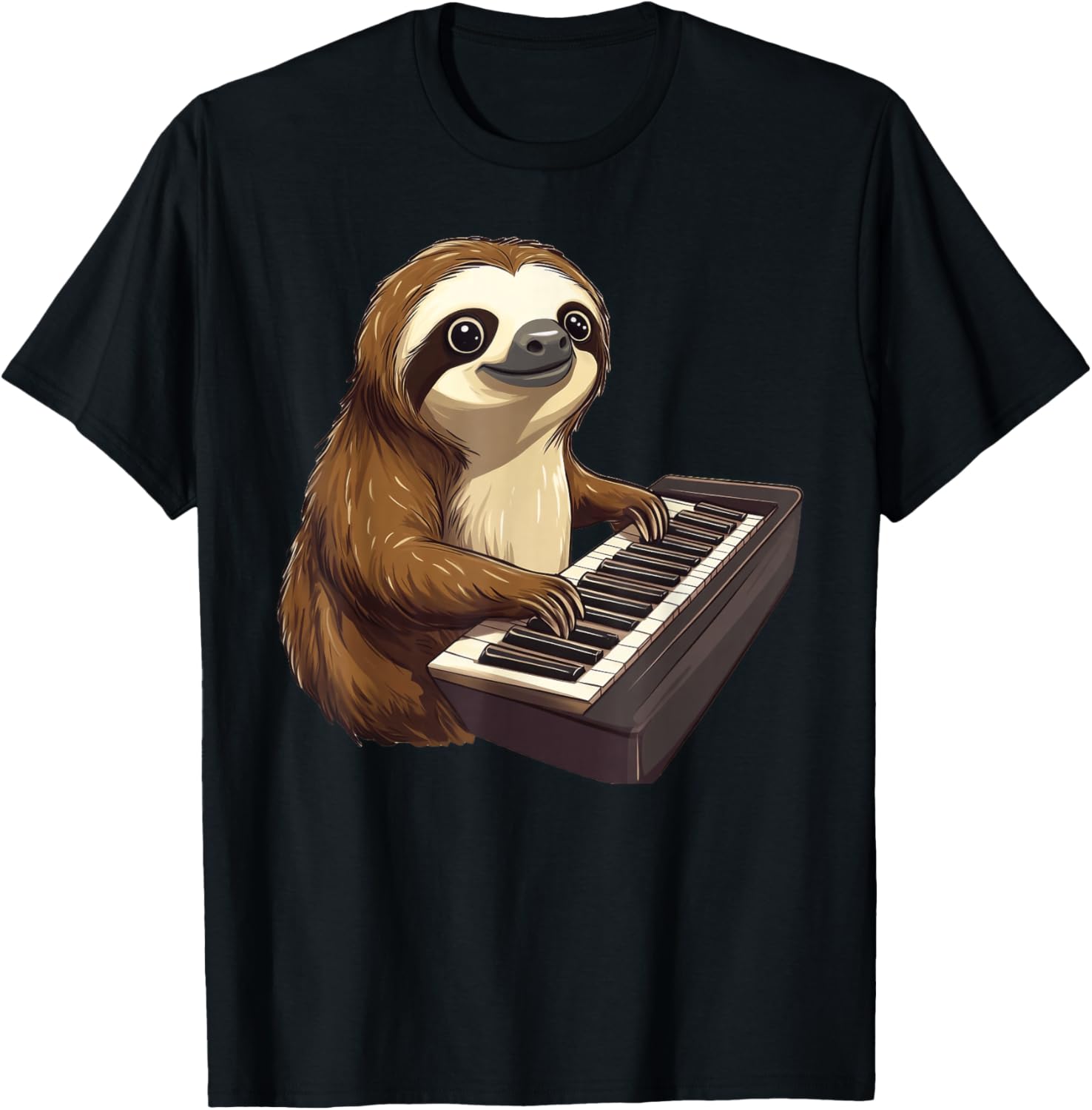 Cute Sloth Playing Piano Sloths Musician Music T-Shirt - T-Shirt | Black