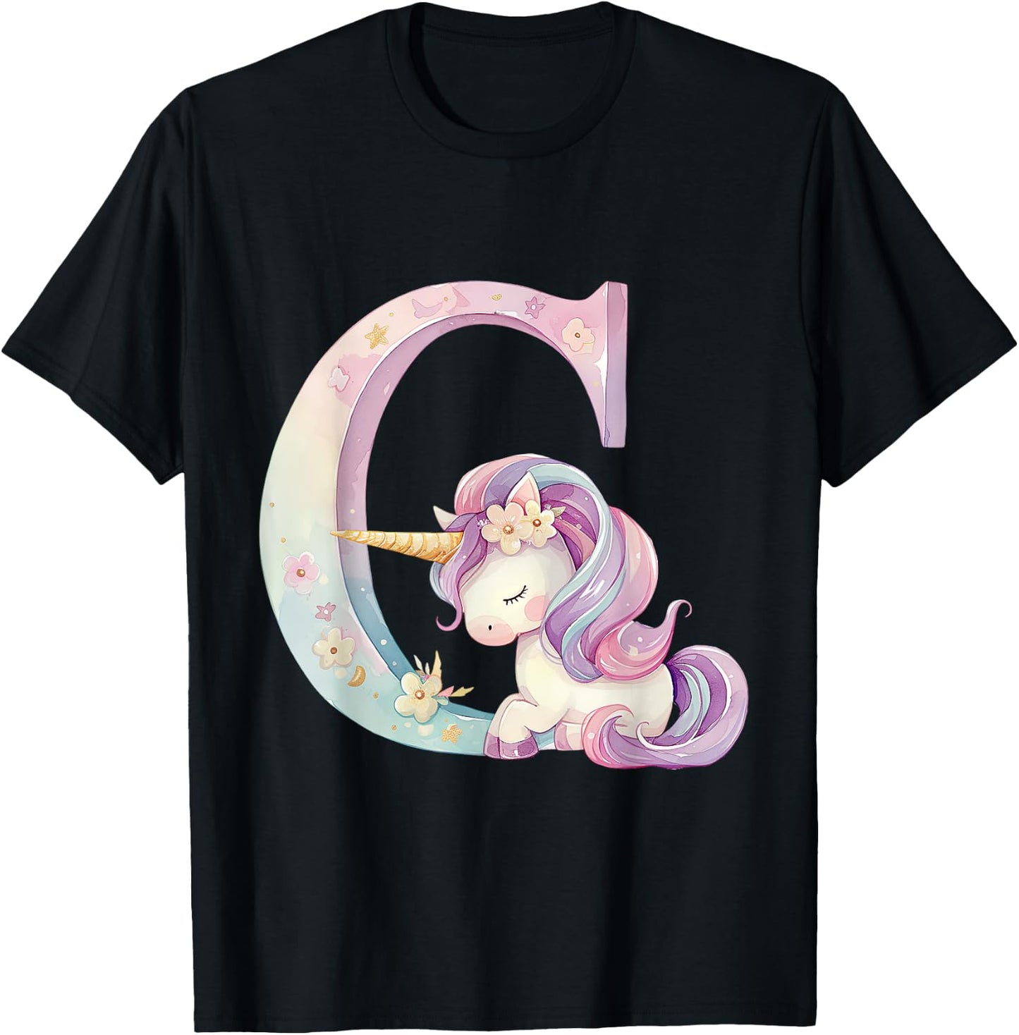 C Initial Letter Alphabet Unicorn Birthday Outfit Monogram C T-Shirt - T-Shirt | Black