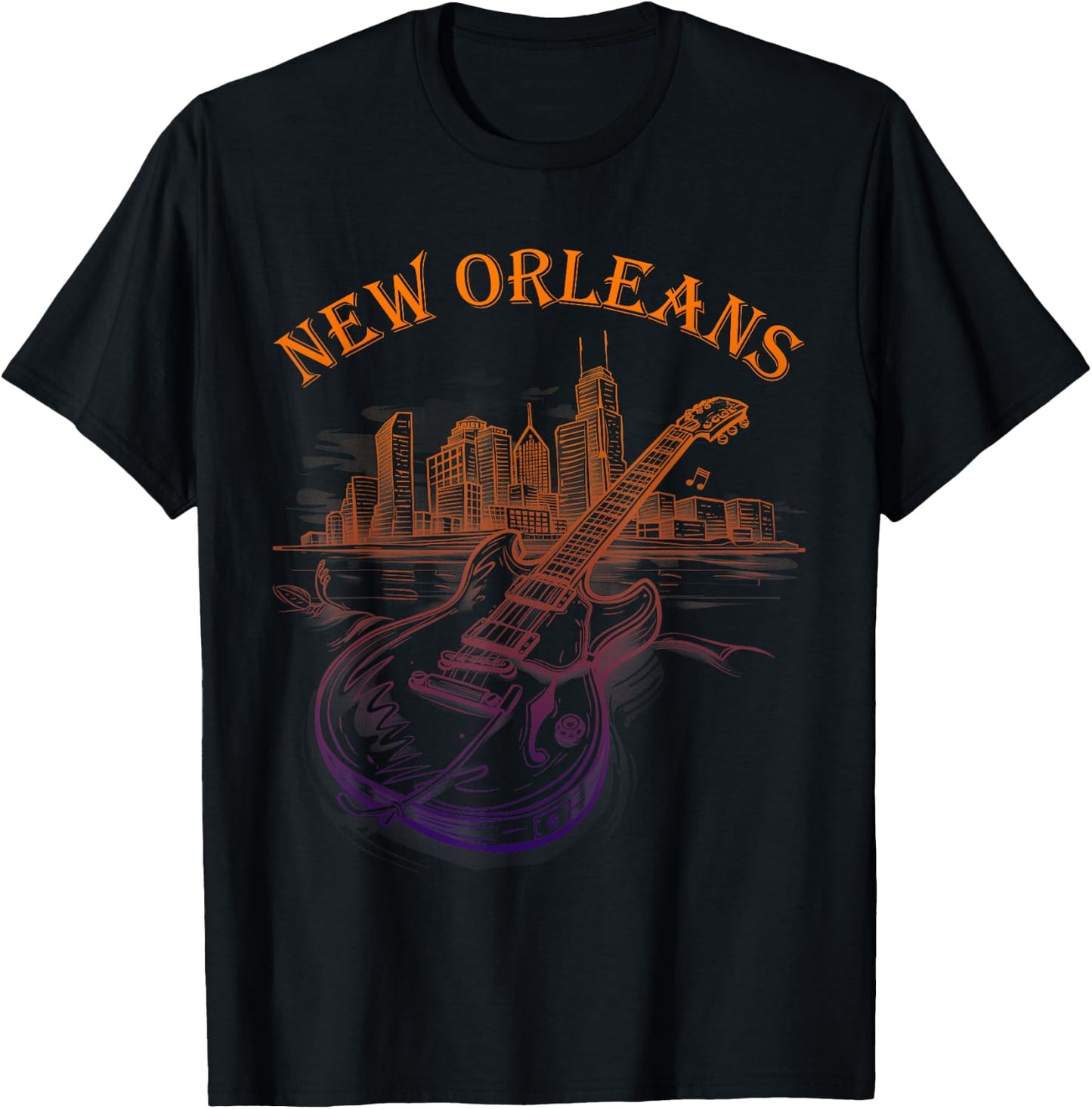 New Orleans Louisiana LA | Skyline | Guitar Musician T-Shirt - T-Shirt | Black