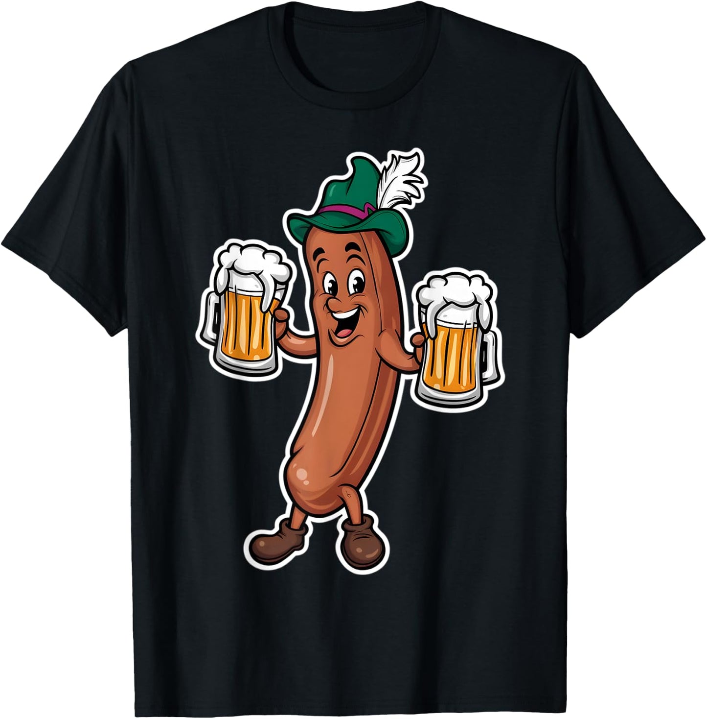 Oktoberfest Sausage Germany Lederhosen Bier Beer T-Shirt - T-Shirt | Black