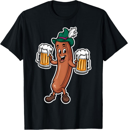 Oktoberfest Sausage Germany Lederhosen Bier Beer T-Shirt - T-Shirt | Black