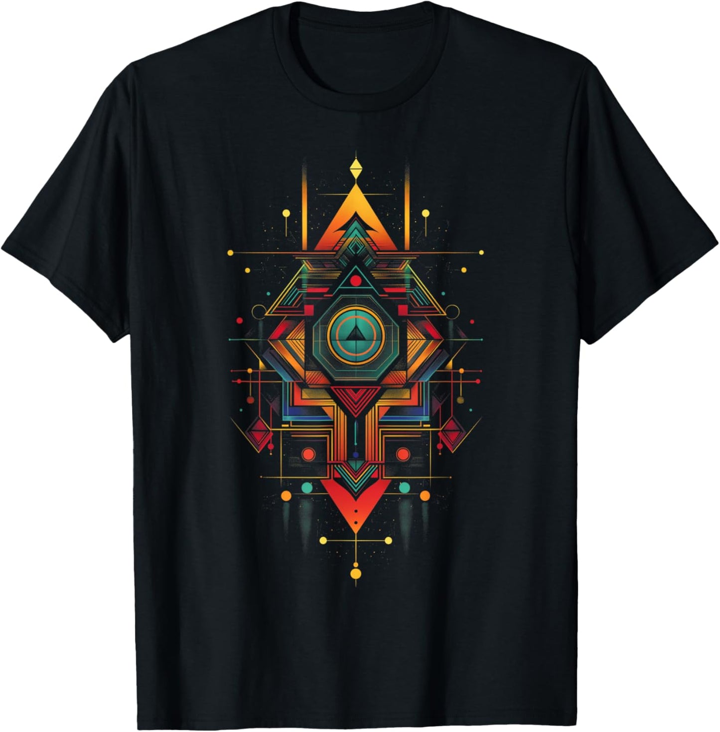 Sacred Geometry Metatron Abstract Aztec Pattern Spiritual T-Shirt - T-Shirt | Black