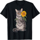 Cat Holding Sunflower T-Shirt - T-Shirt | Black