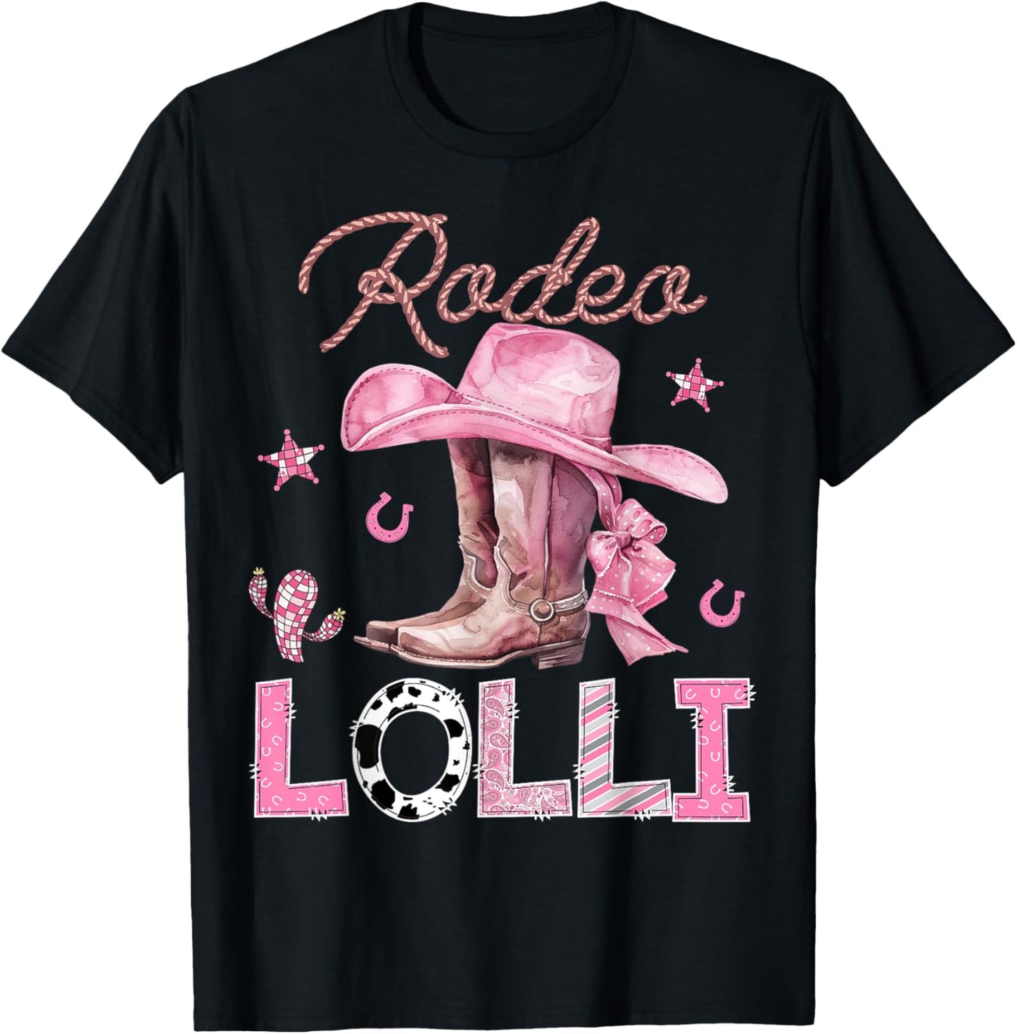 Rodeo Lolli Pink Boots Coquette CowGirl Birthday Party T-Shirt - T-Shirt | Black