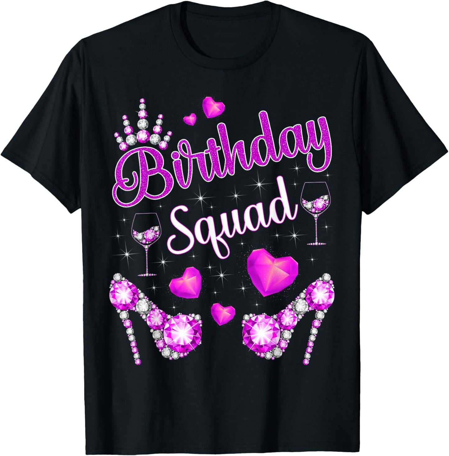 Birthday Squad Hearts High Heels Diva Squad Bday Crew Purple T-Shirt - T-Shirt | Black