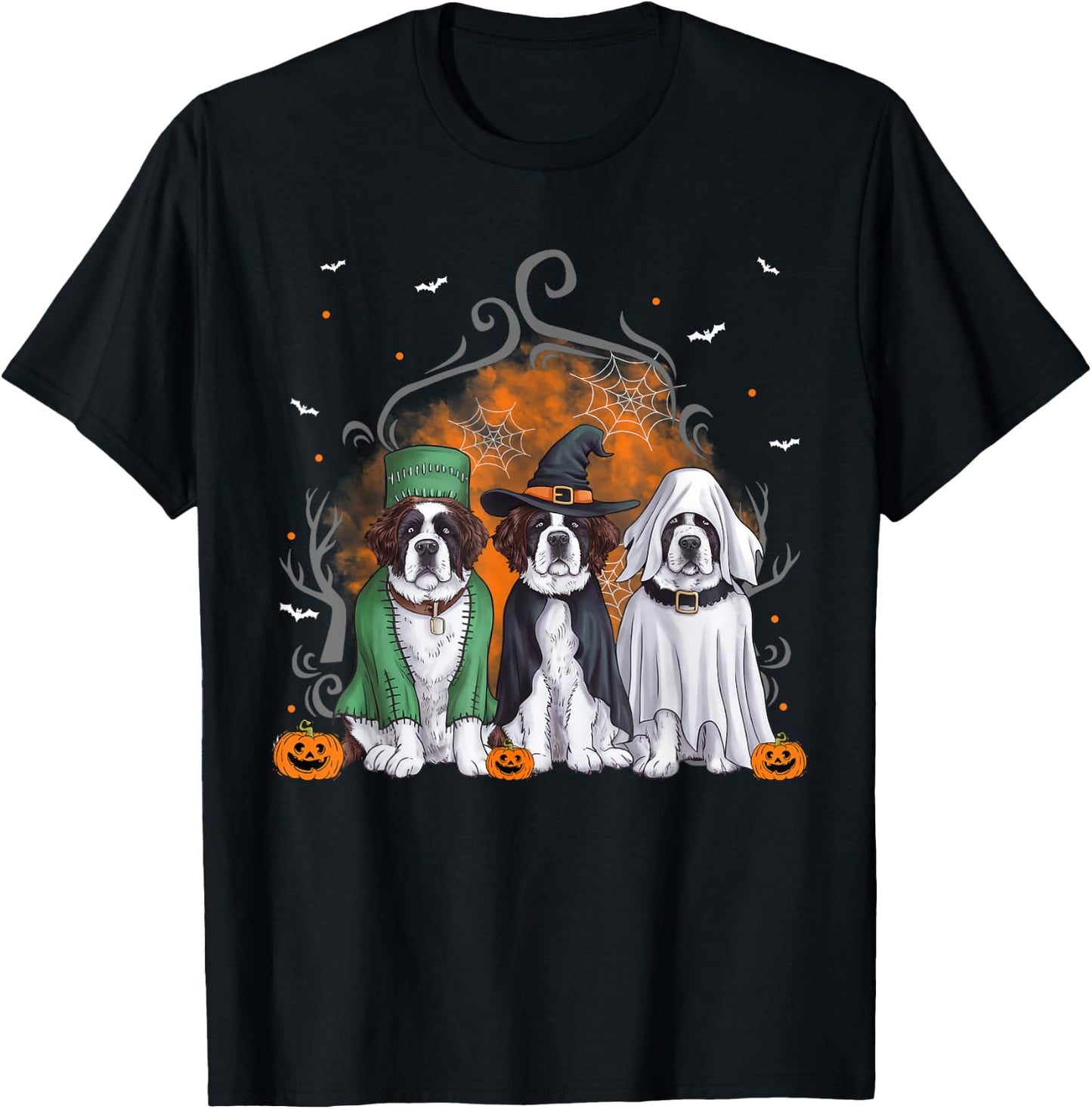 Three Saint Bernard St. Bernard Dog Halloween Ghost Costume Women Kids T-Shirt - T-Shirt | Black
