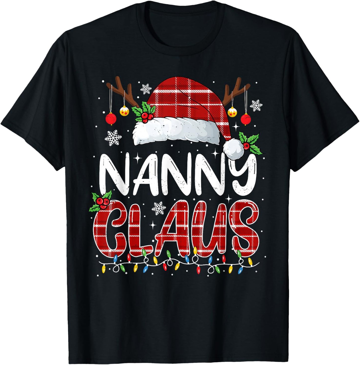 Nanny Claus Christmas Lights Pajama Family Matching T-Shirt - T-Shirt | Black