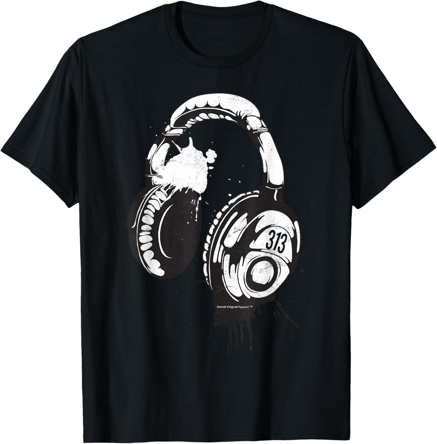 Detroit Techno Shirt 313 DJ Headphones Festival Club T-Shirt - T-Shirt | Black