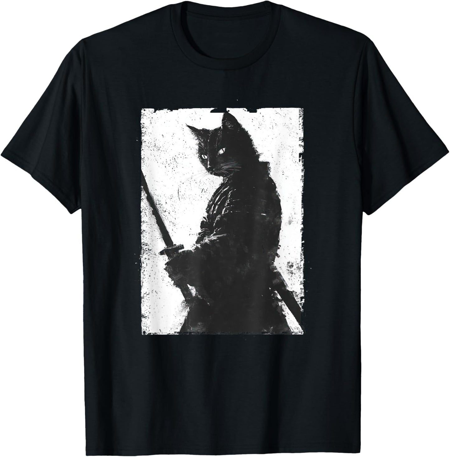 Vintage Samurai Cat Graphic Art Japanese Ukiyo-e Women Girls Kids T-Shirt - T-Shirt | Black