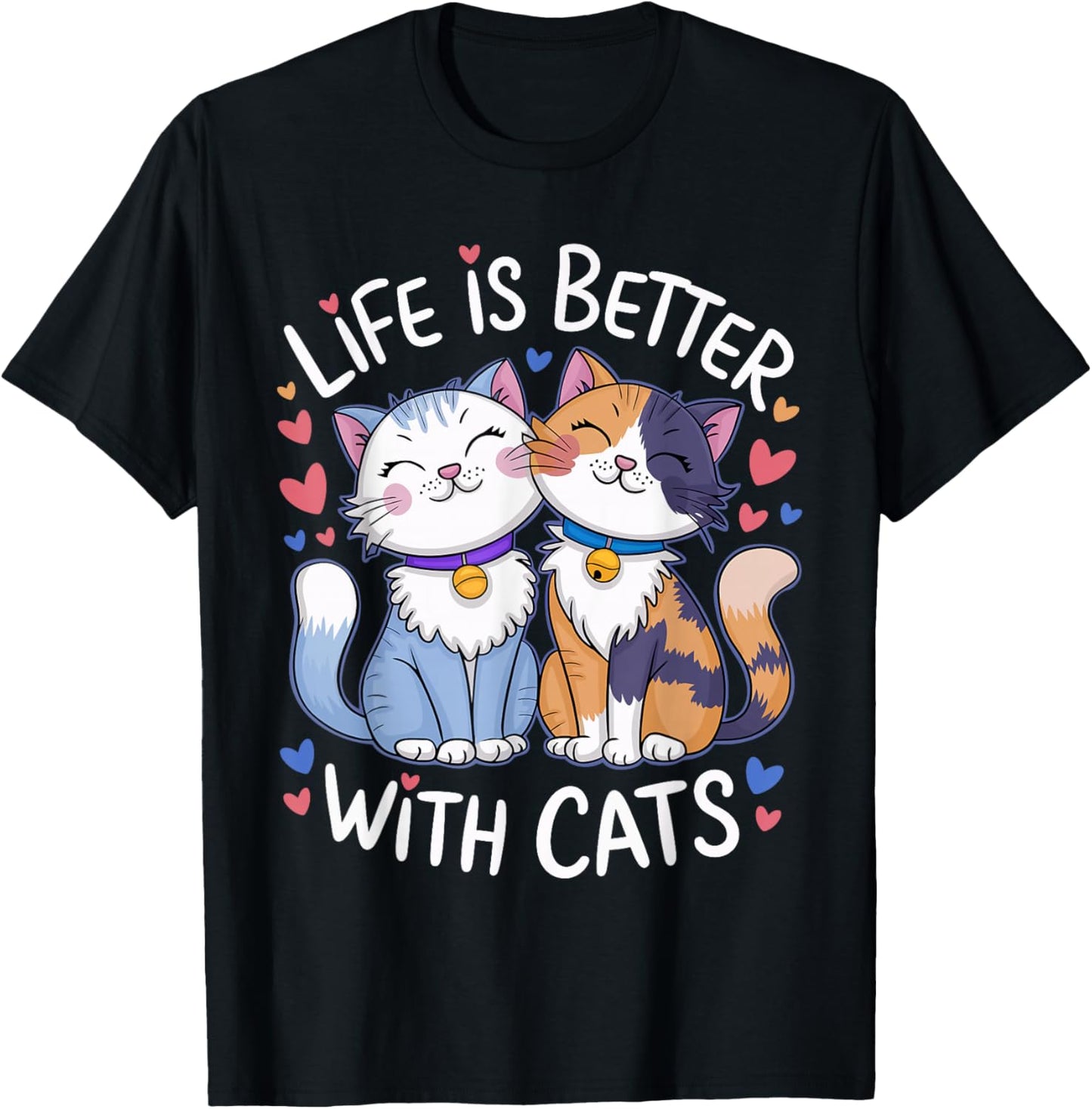 Life Is Better With Cats Cute Cat Lover Valentine's T-Shirt - T-Shirt | Black