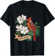 Virginia Cardinal Bird and Flowering Dogwood Flower T-Shirt - T-Shirt | Black