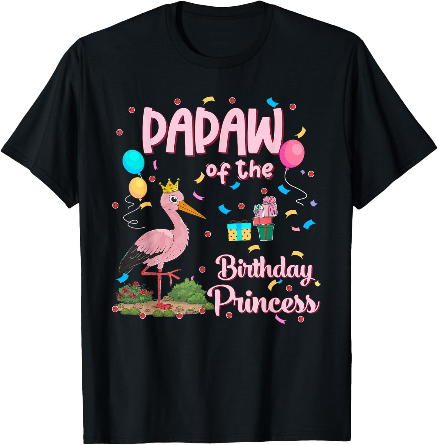 Papaw of the Birthday Princess Pink Flamingo Party Squad T-Shirt - T-Shirt | Black